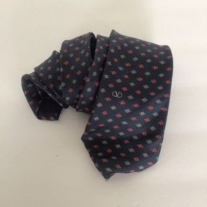 VALENTINO LOGO NAVY BLUE AND RED SILK TIE